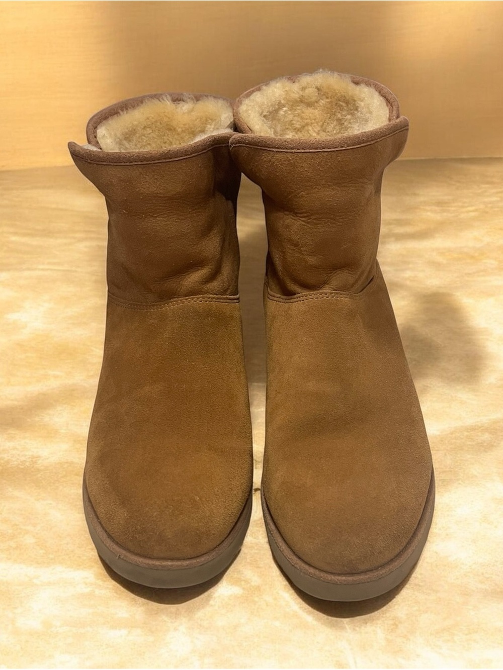 UGG Chestnut Suede Shearling-Lined Short Boots